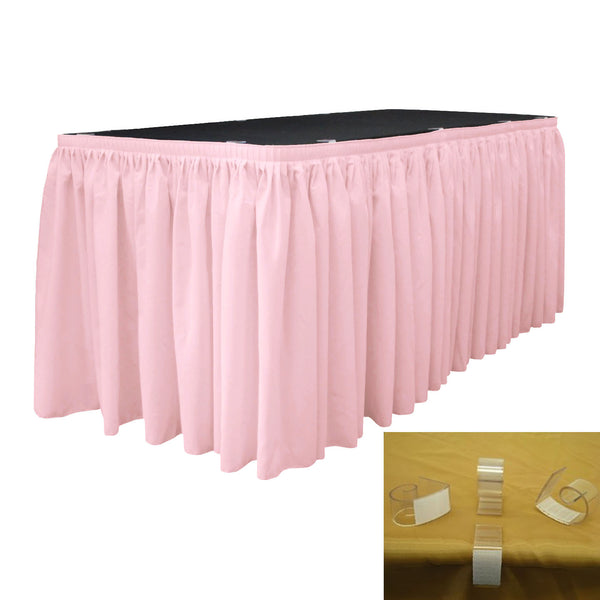 Polyester Poplin 17' x 29" Pleated Table Skirt with 10 Clips - LA Linen