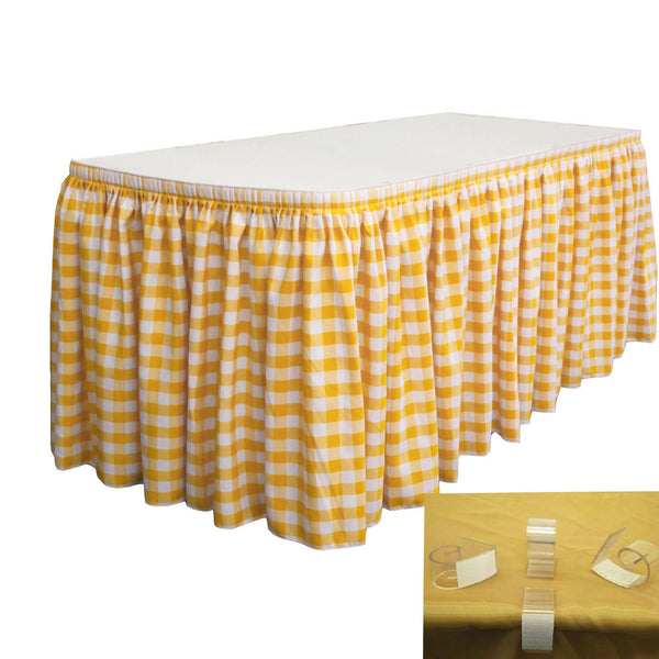 Checkered Polyester 17' x 29" Pleated Table Skirt with 10 clips - LA Linen
