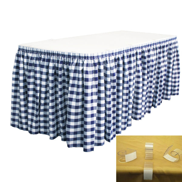 Checkered Polyester 30' x 29" Pleated Table Skirt with 15 clips - LA Linen