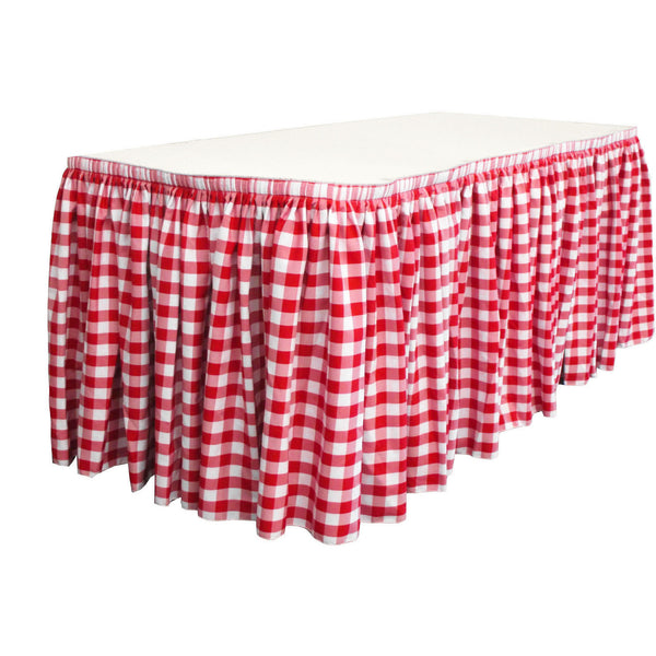 Checkered Polyester 30' x 29" Pleated Table Skirt with 15 clips - LA Linen