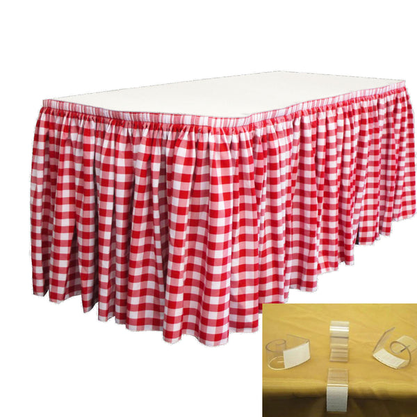 Checkered Polyester 14' x 29" Pleated Table Skirt with 10 clips - LA Linen