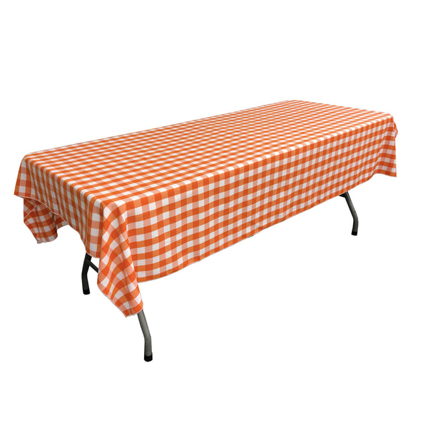 LA Linen Checkered Rectangular Tablecloth 60 by 108-Inch Tablecloth Color: White and Orange