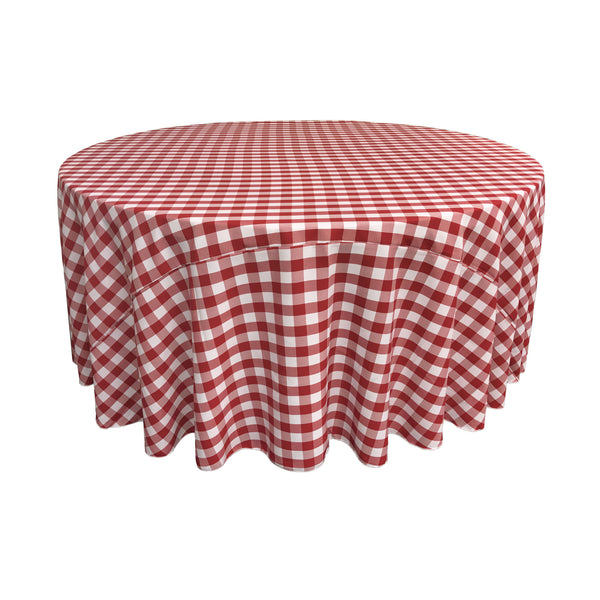 LA Linen Checkered Round Tablecloth 132-Inch Tablecloth Color: White and Red