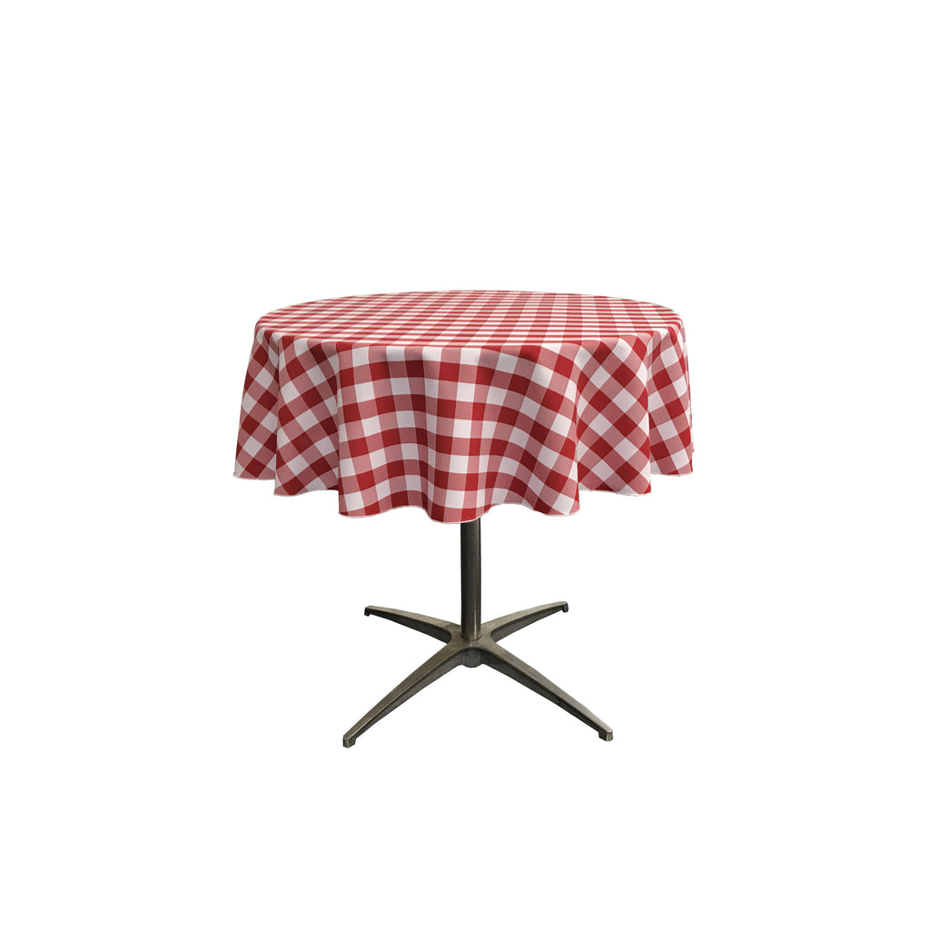 LA Linen Checkered Round Tablecloth 51-Inch Tablecloth Color: White and Red