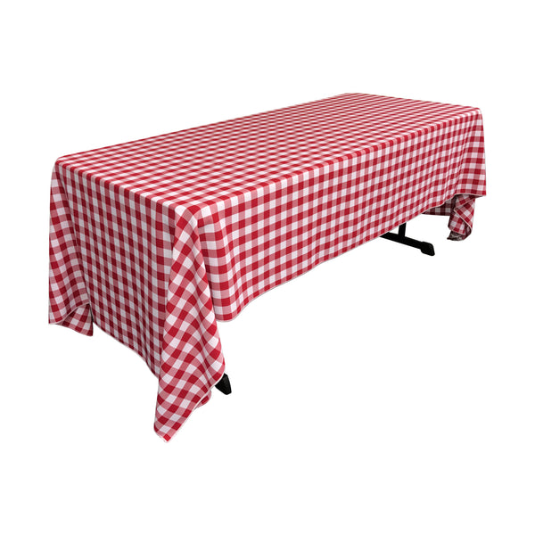 LA Linen Checkered Rectangular Tablecloth 60 by 126-Inch Tablecloth Color: White and Red