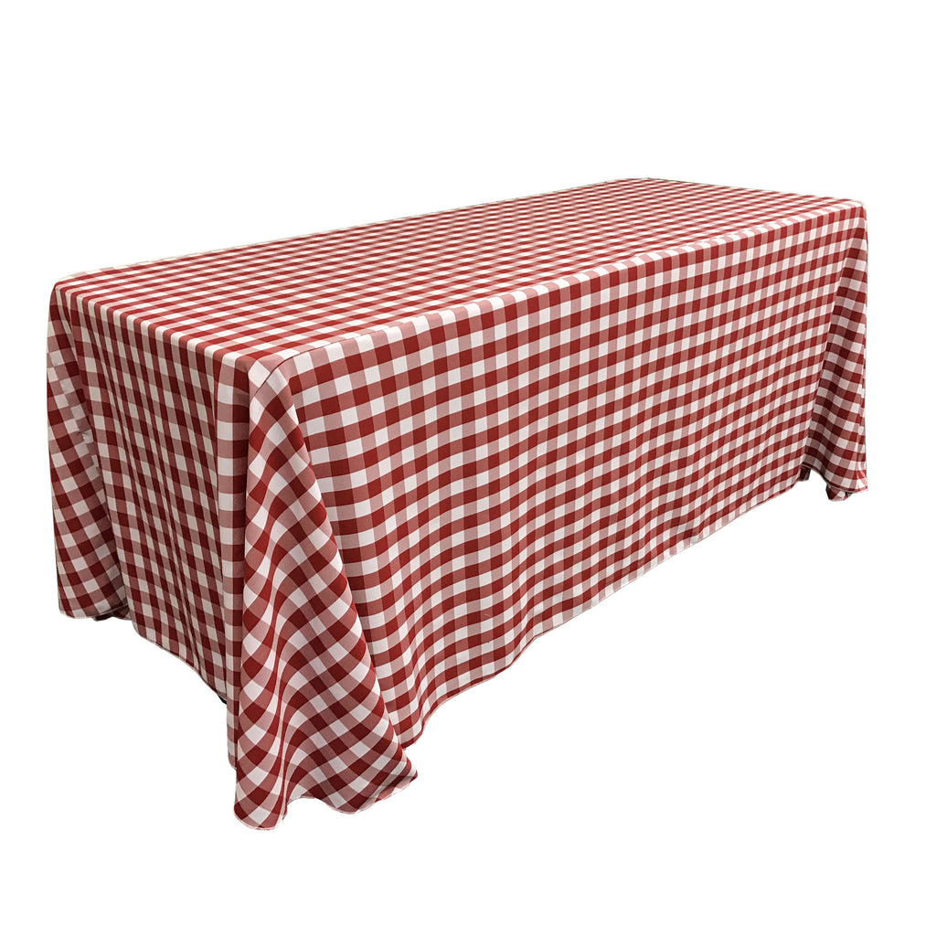 LA Linen Checkered Rectangular Tablecloth 90 by 156-Inch Tablecloth Color: White and Red
