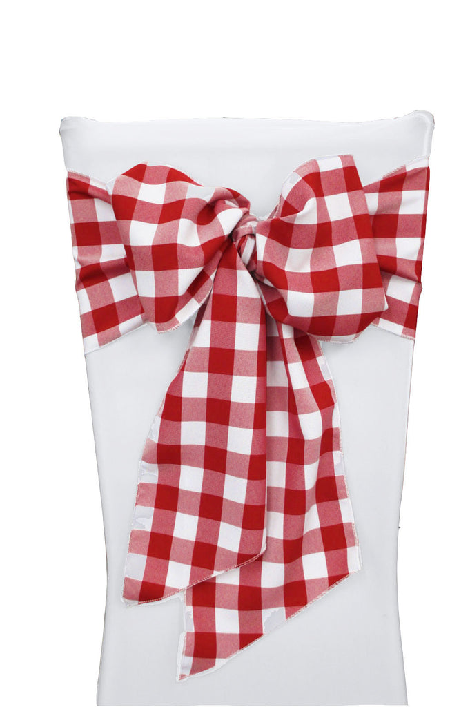 LA Linen Checkered Chair Bows 8 by 108-Inch - Pack of 10 Chair Bow Color: White and Red